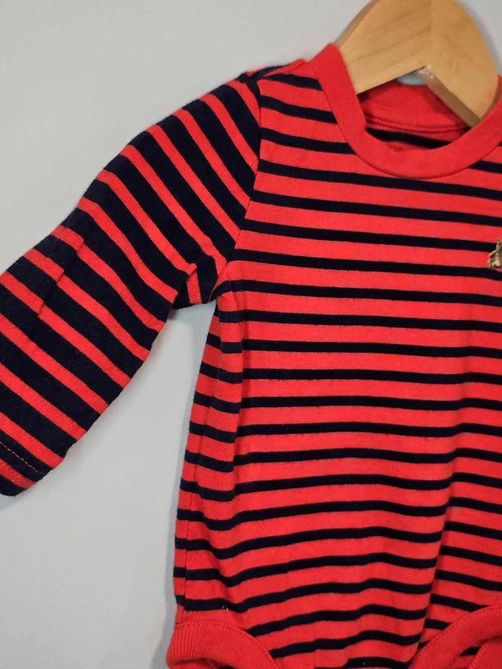 GAP Red and Black Striped Long-Sleeve Bodysuit